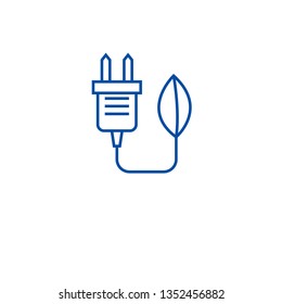 Eco plug, renewable energy line icon concept. Eco plug, renewable energy flat  vector symbol, sign, outline illustration.