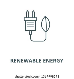 Eco plug, renewable energy line icon, vector. Eco plug, renewable energy outline sign, concept symbol, flat illustration