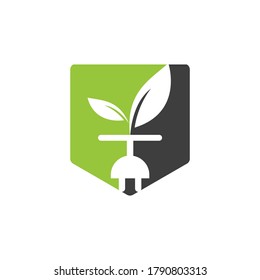 Eco-Plug, Vektorlogo-Design. Das Energiemodell-Logo des Leaf-Steckers.