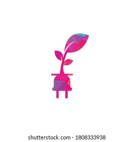 Diseño del logotipo vectorial Eco Plug. Concepto del logotipo de energía de enchufe de hoja.	
