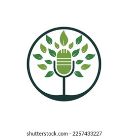 Diseño del logotipo del vector del podcast ecológico. Concepto del logo de la charla de la naturaleza.