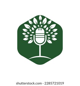 Diseño del logotipo del vector del podcast ecológico. Concepto del logo de la charla de la naturaleza.