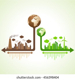 Eco and polluted city concept with earth stock vector