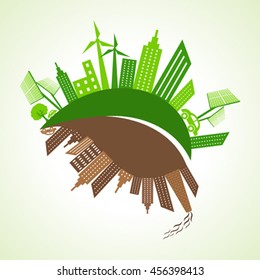 Eco and polluted city concept with leaf stock vector