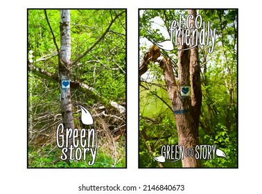 Eco poster or banner with nature landscape background, vctor illustration ready for use.