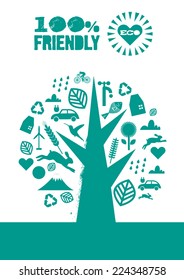 Eco poster/ Environmentally Friendly Tree formed by Icons