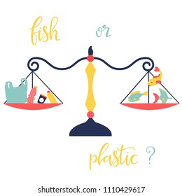 Eco poster fish or plastic with cartoon scale