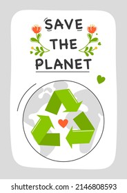 Eco poster. Saving planet concept emblem. Go green. Concept of ecological lifestyle. Motivation art. Save our planet.