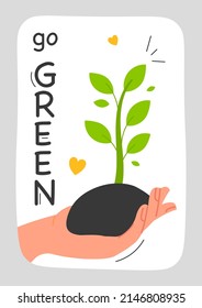 Afiche ecológico. Salvando el emblema del concepto de planeta. Vamos verde. Concepto de estilo de vida ecológico. Arte de motivación. Salvemos nuestro planeta.