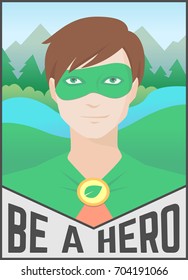 Eco poster superhero vector illustration nature landscape flat design