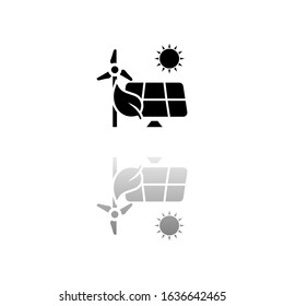Eco power. Black symbol on white background. Simple illustration. Flat Vector Icon. Mirror Reflection Shadow. Can be used in logo, web, mobile and UI UX project