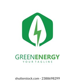 eco power company vector illustration. green energy logo template design. simple logo of leaf and electric charge icon.