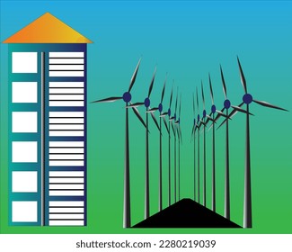 Eco power design of a modern buildin vector illustration eps 10 Wind turbines generating electricity