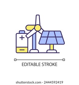 Eco power generation facilities RGB color icon. Renewable energy parks. Ecofriendly generation, waste reduction. Isolated vector illustration. Simple filled line drawing. Editable stroke