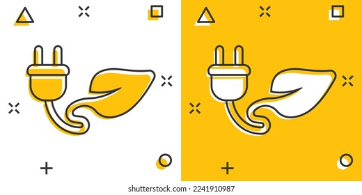 Eco power icon in comic style. Green energy cartoon vector illustration on white isolated background. Nature cable splash effect business concept.
