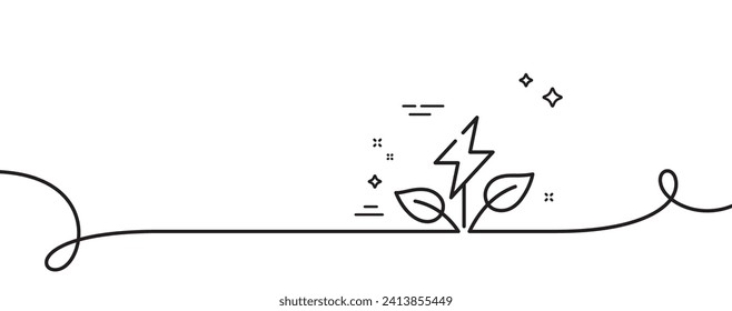 Icono de línea de alimentación ecológica. Una línea continua con curl. Señal de energía eléctrica limpia. Símbolo de carga. Cinta de contorno simple de potencia ecológica. Patrón de curva de bucle. Vector