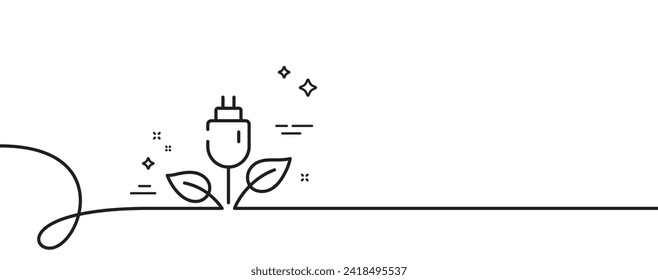 Eco power line icon. Continuous one line with curl. Electric energy sign. Charging plug symbol. Eco power single outline ribbon. Loop curve pattern. Vector