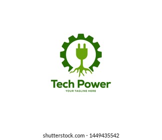 eco power logo design template, creative gear logo design vector