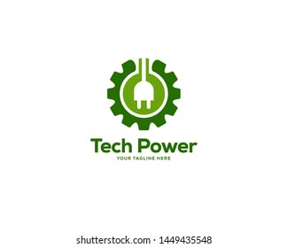 eco power logo design template, creative gear logo design vector	