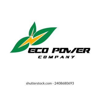 eco power logo design template  flash icon decorated with leaves