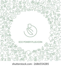 Eco Power Plug Icon, Linienstil mit Mosaik-Icon-Hintergrund, ideal für Web- und Hintergrundnutzung.