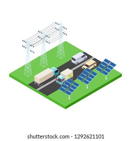 Eco power transmission and highway isometric vector