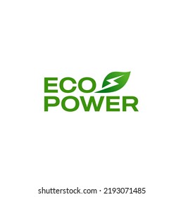 eco power typography logo design. Vector illustration leaf and thunder. modern logo design vector icon template