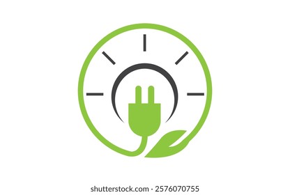 Eco power Vector icon design illustration Free Vector Leaves with electric cable and a plug. Vector illustration. Concept of green energy