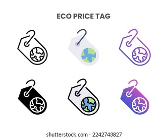 Eco Price Tag icons vector illustration set line, flat, glyph, outline color gradient. Great for web, app, presentation and more. Editable stroke and pixel perfect.