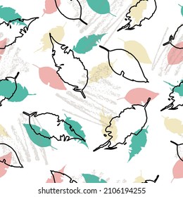 Eco print from autumn leaves. Beautiful texture for textile or paper print. Vector illustration. Cute colorful background.