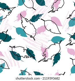 Eco print from autumn leaves. Beautiful texture for textile or paper print. Vector illustration. Cute colorful background.