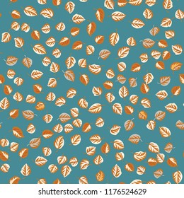 Eco print from autumn leaves. Seamless floral pattern in leaves of ash, birch. Nature simple background for fabric, cloth design, covers, manufacturing, wallpapers, print, gift wrap and scrapbooking.