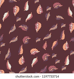 Eco print from autumn leaves. Seamless floral pattern in leaves of ash, birch. Nature simple background for fabric, cloth design, covers, manufacturing, wallpapers, print, gift wrap and scrapbooking.
