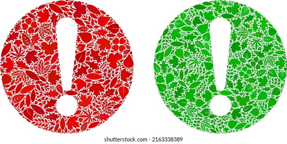 Eco problem icon mosaic of herbal leaves in green and natural color variations. Ecological environment vector concept for problem icon. Problem vector image is formed of green herbal parts.