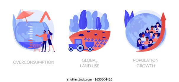 Eco Problems. Bad Land Management Idea. Human Overpopulation, Resource Depletion. Overconsumption, Global Land Use, Population Growth Metaphors. Vector Isolated Concept Metaphor Illustrations