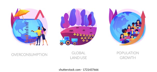 Eco Problems. Bad Land Management Idea. Human Overpopulation, Resource Depletion. Overconsumption, Global Land Use, Population Growth Metaphors. Vector Isolated Concept Metaphor Illustrations