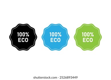 Eco-produto. Logotipo 100% ecológico, adesivo, rótulo ou selo de embalagem de alimentos. Eco-produto.