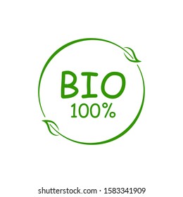 Eco product button circle icon with green leaf, bio healthy organic food label and high quality product badges, 100 % bio – stock vector