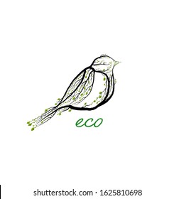 eco product concept, titmouse bird like tree, eco system  bird and forest idea, eco production, vector