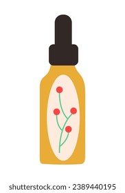 Eco product in flat cartoon style. Demonstration of the eco-friendly skincare with this visually stunning illustration, where a silky oil shines in a colorful design. Vector illustration.