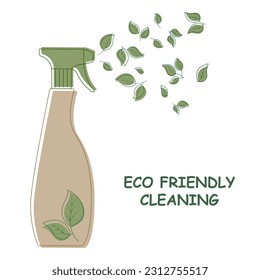 Eco product for house cleaning. Eco-friendly cleaning concept. Non-toxic washing spray with green leaves