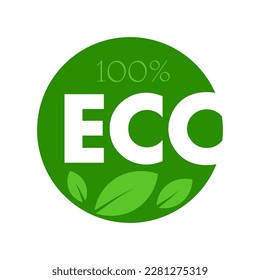 Eco product icon in green circle with leaves