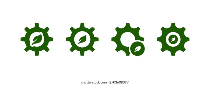 ícone de produto ecológico ilustração vetorial. engrenagem com folhas conceito.