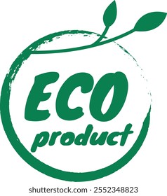 Logotipo de produto ecológico com duas folhas em círculo verde, ideal para marcas ecologicamente corretas. Design moderno e limpo para produtos orgânicos e sustentáveis. Mostra dedicação à conservação