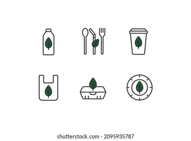 Eco products, biodegradable, zero waste simple  icon set vector illustration. For web and mobile UI UX