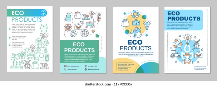 Eco products brochure template layout. Ecological farming. Flyer, booklet, leaflet print design with linear illustrations. Organic food. Vector page for magazine, annual report, advertising posters