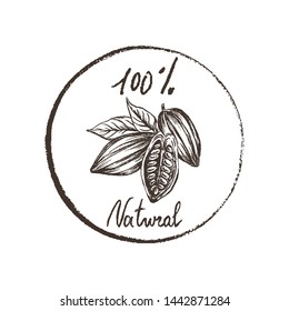 Eco products. Imprint design elements Hand drawn sketch cacao beans Chalk style vector
