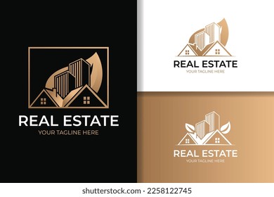Modelo de diseño del logotipo de Eco Property Color oro