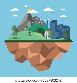 Eco protection, nature concept. Comparison of green clean planet and dried up lifeless land. Climate change, increase in temperature. Abstract metaphor global warming. Human impact on ecology of Earth