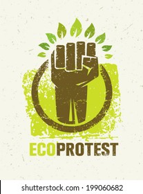 Eco Protest Creative Green Poster Concept. Organic Vector Fist on Paper Background